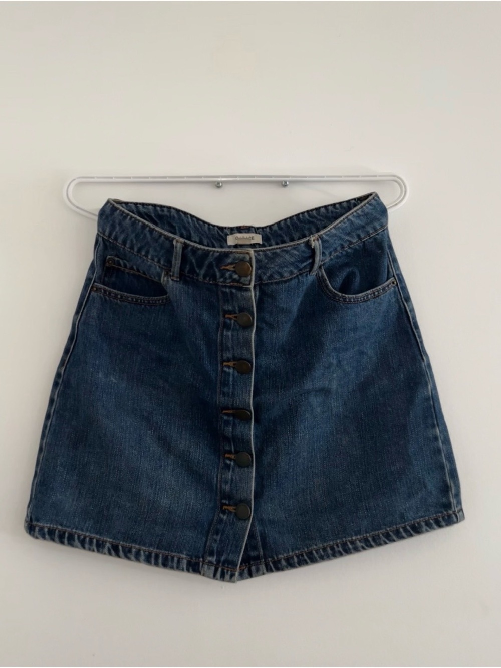 Garage Dark Blue Button-Front Denim Mini Skirt